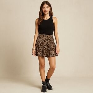 Free People Chenille Cheetah Print Mini Skater Skirt – Size 8 – EUC